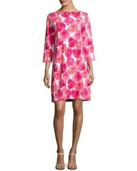 Joan Vass 34 Sleeve Floral Print Dress Plus Size
