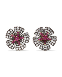 Fred Leighton Collection 18 Karat Gold Sterling Silver Ruby And Diamond Clip Earrings