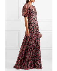 Dolce & Gabbana Roseline Floral Print Silk Chiffon Gown Pink