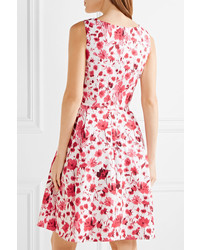 Oscar de la Renta Floral Print Stretch Cotton Dress Pink