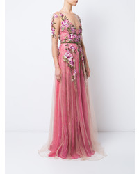 Marchesa Notte Floral Embroidered Lace Gown