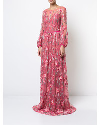 Marchesa Notte Lace Embroidered Maxi Dress