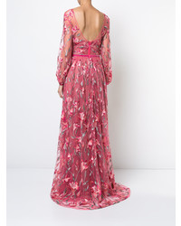 Marchesa Notte Lace Embroidered Maxi Dress