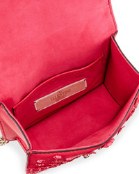 Valentino Mini Lock Floral Appliqu Leather Shoulder Bag Fuchsia