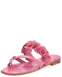Manolo Blahnik Susa Floral Leather Slide Sandal