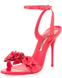 Hot Pink Floral Leather Sandals