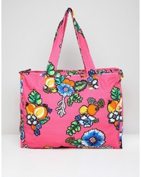 Hot Pink Floral Leather Tote Bag