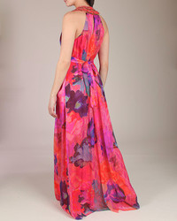 Acid Floral Mousseline Beaded Gown
