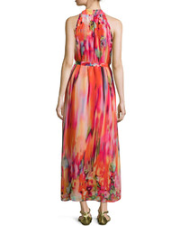 Romeo & Juliet Couture Printed Sleeveless Belted Maxi Dress Pinkmulti