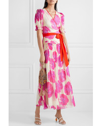 Diane von Furstenberg Ruffled Printed Crinkled Silk Chiffon Wrap Maxi Dress