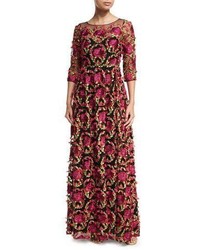 Marchesa Notte 34 Sleeve Floral Embroidered Gown