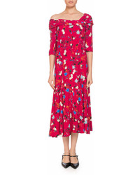 Erdem Iman One Shoulder Half Sleeve Garden Floral Print A Line Dress