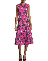 Oscar de la Renta Sleeveless Floral Print Midi Dress Fuchsia