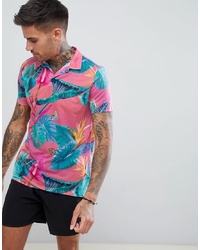ASOS DESIGN Polo With All Over Floral Print And Rever Collar