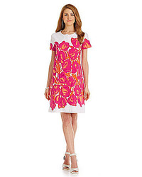 Joan Vass Floral Print Short Sleeve Shift Dress