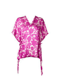 Hot Pink Floral Short Sleeve Blouse