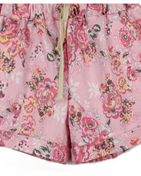 Romwe Elastic Rolled Hems Floral Shorts