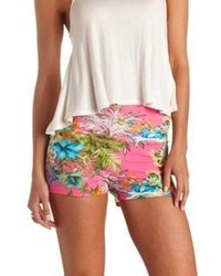 Charlotte Russe Tropical Print Super High Waisted Shorts
