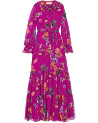 Hot Pink Floral Silk Maxi Dress