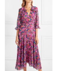 Saloni Edith Ruffled Floral Print Silk Chiffon Midi Dress