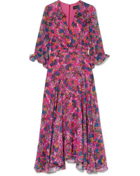 Saloni Edith Ruffled Floral Print Silk Chiffon Midi Dress