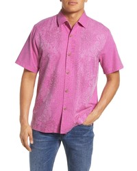 Tommy Bahama Bali Border Floral Jacquard Short Sleeve Silk Button Up Shirt In Nebula Pur At Nordstrom