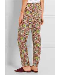 Equipment Hadley Floral Print Washed Silk Tapered Pants Fuchsia