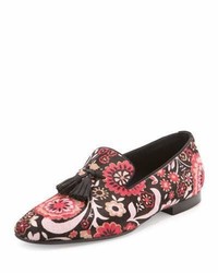 Hot Pink Floral Tassel Loafers
