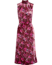 Prada Floral Print Velvet Midi Dress Pink