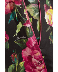 Dolce & Gabbana Floral Print Silk Twill Wide Leg Pants Pink