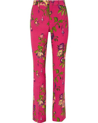 Hot Pink Floral Wool Flare Pants
