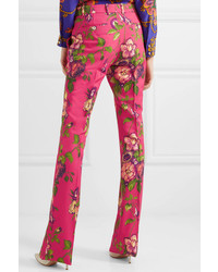 Gucci Floral Print Wool Blend Flared Pants