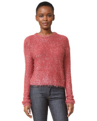 Hot Pink Fluffy Crew-neck Sweater