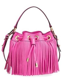 Hot Pink Fringe Leather Bucket Bag