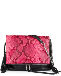 Ash Kimi Leather Fringe Crossbody Bag Pink Snake