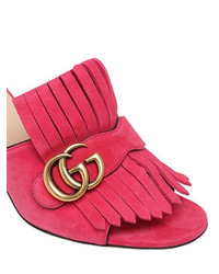 Gucci 75mm Marmont Gg Fringed Suede Mules