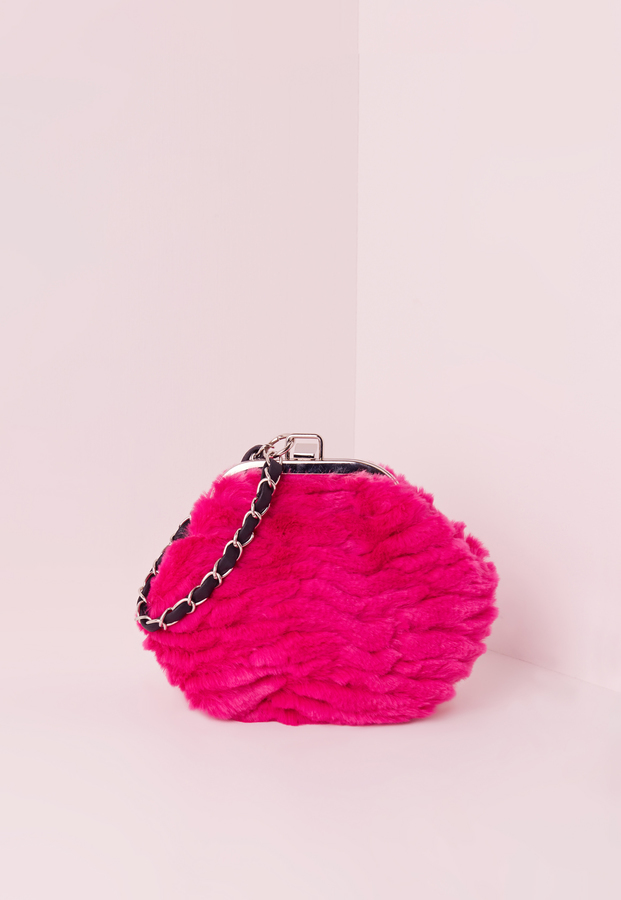 hot pink fur purse