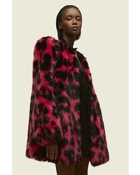 Contemporary Faux Fur Coat With Pin