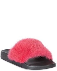 Hot Pink Fur Flat Sandals