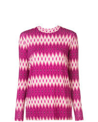 Hot Pink Geometric Crew-neck Sweater