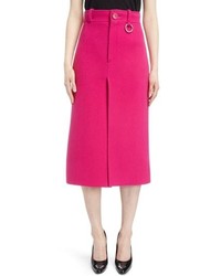 Hot Pink Herringbone Wool Pencil Skirt