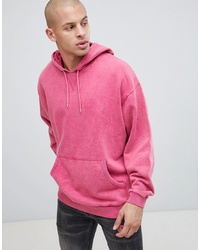 ASOS DESIGN Oversized Hoodie With Acid Wash In Pink