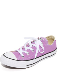 Hot Pink Horizontal Striped Canvas Low Top Sneakers