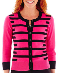 Hot Pink Horizontal Striped Cardigan