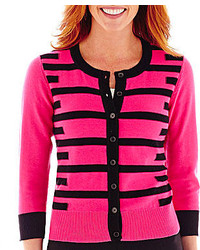 Liz Claiborne 34 Sleeve Geo Striped Cardigan Sweater