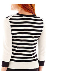 Liz Claiborne 34 Sleeve Geo Striped Cardigan Sweater