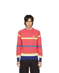 Hot Pink Horizontal Striped Crew-neck Sweater