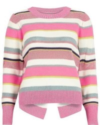 River Island Pink Metallic Stripe Knit Split Back Sweater