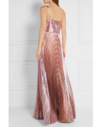 Gucci Embellished Striped Lam Gown Pink