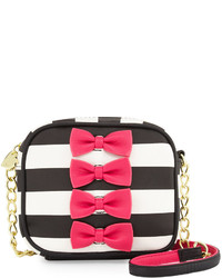 Hot Pink Horizontal Striped Leather Crossbody Bag